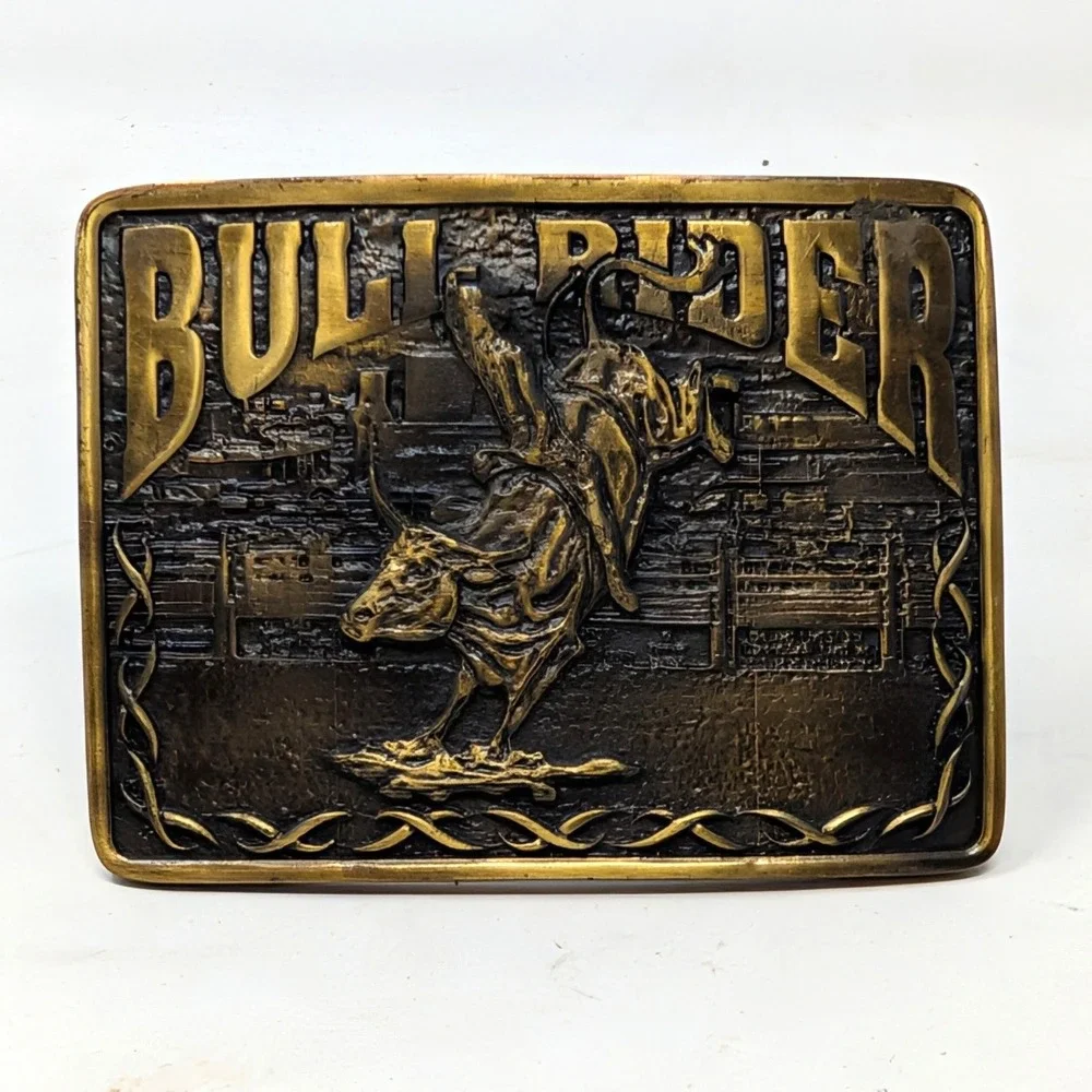 Montana Silversmiths Bull Rider Belt Buckle Brass Tone Western Rodeo Vintage